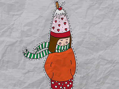 It's A Cold Day cold cute dashed doodle dot girl hat icecream paper