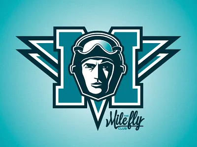 The Mile Fly Club airforce blue emblem face logo milefly pilot seamz typography