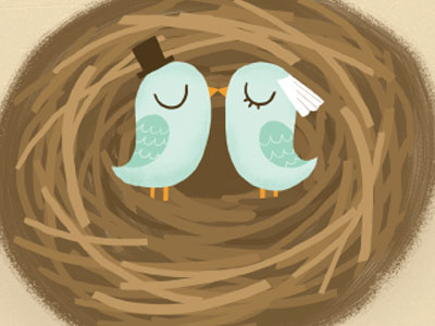 Save the Date Birdies birds bride and groom cute nest save the date wedding stationery