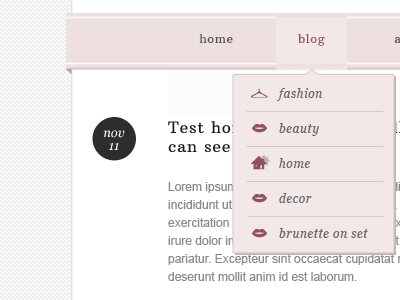 Fashion Blog Post / Menu Dropdown beauty blog date dropdown fashion icons lips menu pink post post date