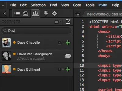 Contacts Search Results add c9 chat cloud9ide collaborate contacts results search