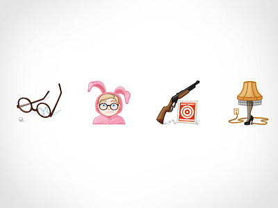 Christmas Story Icons part 2 bb gun broken glasses bunny suit christmas story illustration lamp vector