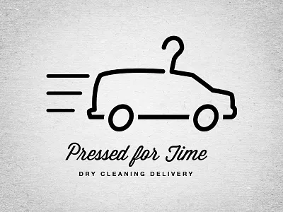 Pressed For Time branding clothes clothes hanger delivery dry cleaning logo onecolor retro van