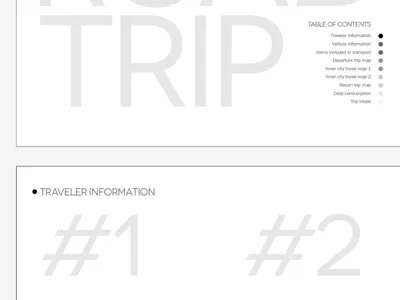 Road Trip Report charts data graphs grayscale illustration infographics layout report