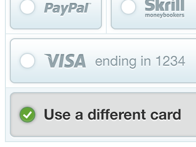 Use a different card buttons mobile payment options selected