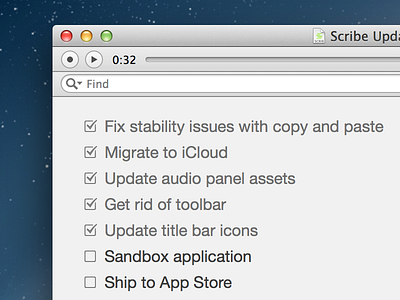 Audio panel and checkboxes audio checkbox outliner play record scribe