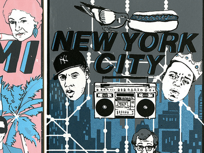 Miami + NYC Postcards brooklyn golden girls miami new york nyc postcard screenprint silkscreen
