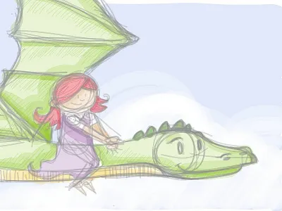 Dragon Rider clouds dragon flying sketch vector