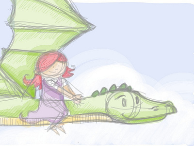 Dragon Rider clouds dragon flying sketch vector