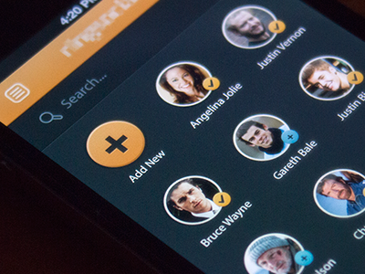 Friends List add app bar dark friends icons ios iphone list nav orange search ui ux