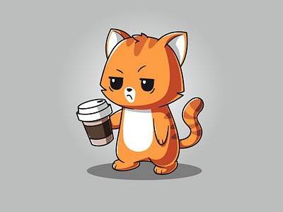 Grumpy Cat Needs Coffee – Cute Cartoon Illustration cartoon cat coffee cute flat vector