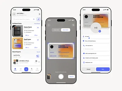 Card Snap - AI Powered Business Card Scanner App Design. aiapp appdesign businesscards cleandesign contactmanagement figma flatdesign graphic design ios app minimal app design mobileappdesign mobileui moderndesign productivityapp ui