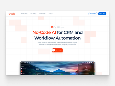 Hero Section Concept for Creatio automation crm grid background landing page modern orange saas texture uiux userexperience webdesign website