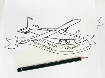 Plane Sketch (Ribbon & Text Added) ribbon sketch tattoo