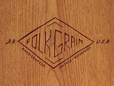 FOLKGRAIN diamond folk grain hand drawn handcrafted handdrawn logo vintage wood woodcut woodgrain woodwork woodworking woodworks