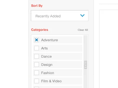 Filters checkbox clean dropdown filters minimalist slider