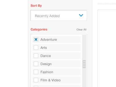 Filters checkbox clean dropdown filters minimalist slider