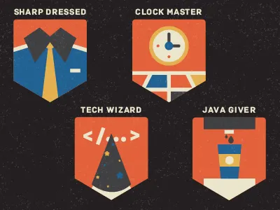 Badges. app application badge badges blue graphic grey minimal primary red texture yellow