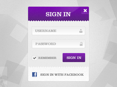 Purple Sign In Modal fireworks form log in modal popup purple sign in ui user interface window