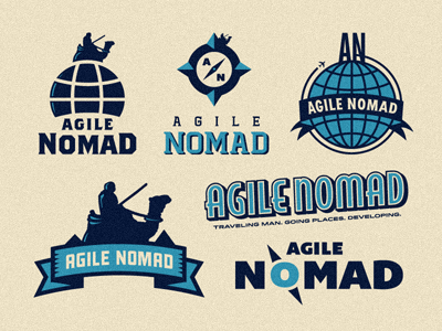 Agile Nomad - Logo Mark & Emblem Explorations agile agile nomad airplane art deco art deco type badge banner bemio branding brothers camel compass compass needle developer globe growcase highway identity logo logo design logo designer logo mark logo type logotype mark nomad plane planet sebastian korfmann typography