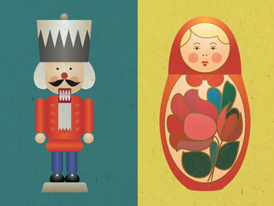 Holiday toys color holiday illustration nesting dolls nutcracker toys