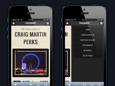 Sliding out menu css3 html iphone mediaqueries portfolio responsive website