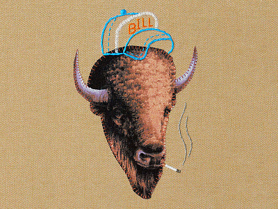 Buffalo Bill cigarette collage embroidery fabric smoking sports textile thread