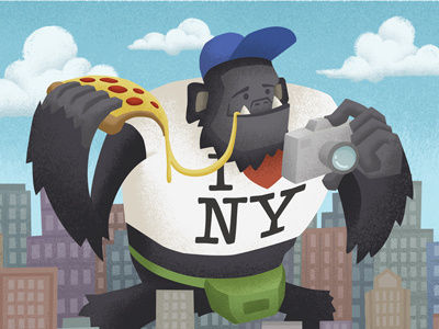 Sight Seeing animal clouds food fun gorilla happy illustration new york pizza texture