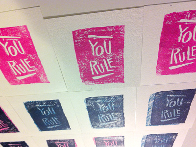 You Rule Prints fuscia hand done lettering linocut prints