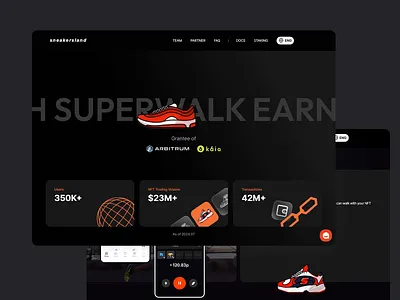 NFT Sneaker Earning Platform blockchain dark mode dashboard ui fitness futuristic web app interactive design interface minimalistic layout modern typography motion graphics nft integration platform platform design trends ui design user centered design ux design uxui design web design website