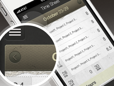 Time Entry iOS Application UI app detail icons ios iphone mobile skeuomorphic texture time entry ui