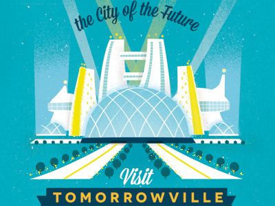 Tomorrow Ville blue city future retro tomorrow vintage yellow