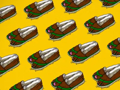 Savates Nou Prefer drawing espadrille feet flip flop foot pieds savate shoes textile tong yellow