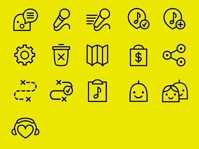 icons app button buttons buy friends icons map pictogram preferences profile share tag trip yellow