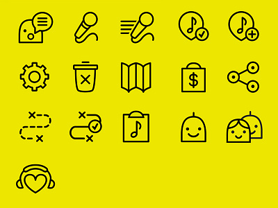 icons app button buttons buy friends icons map pictogram preferences profile share tag trip yellow