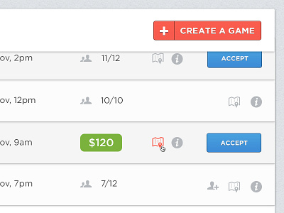 Managing Games & Invitations accept add application button dashboard icon interface invite join list management managing map more info price profile stacks ui user interface ux web