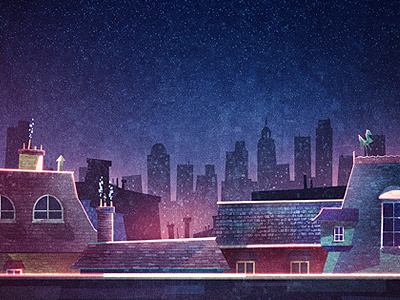 Rooftops chimney city illustration lights rooftops skyline street tiles