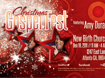 Christmas Gospel Fest Church Flyer Template 3d 4x6 best flyer christian christmas christmas flyer template christmas postcard church church design church flyer template church marketing church postcard concert creative designs flyer gospel gospel fest inspiks loswl love musical pageant photoshop postcard red sermon title smart object snow stars template