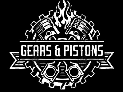 Gears & Pistons - Branding americana art branding castle derrick derrick castle design drawing flames gears gears pistons graphic design hot rod illustration logo nashville nashvillemafia pistons straw castle typography