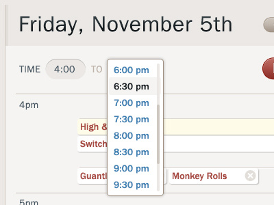 Time dropdown app calendar design dropdown schedule ui