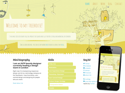 My new site… welcome to my treehouse beard birds drawings illustration portfolio responsive design responsive web swing treehouse tyre