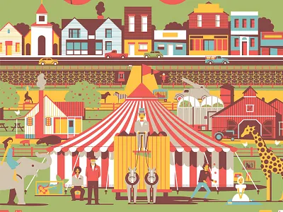 Big Top Pee-wee circus dan kuhlken dkng elephant farm film giraffe mondo movie nathan goldman pee wee poster screenprint tent town