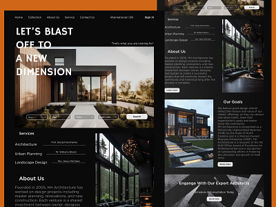 Let's Blast off | Architecture Website - UI/UX Design app architecture branding building dark design figma graphic design illustration lets blast off logo orange ui uiux design ux vector website