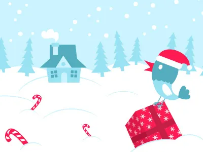 Christmas Card 01 bird blue christmas gift graphic hatchers illustration present red santa xmas