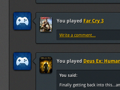 Your Activity app avatar comment dark feed game grain noise play status texture ui update video game