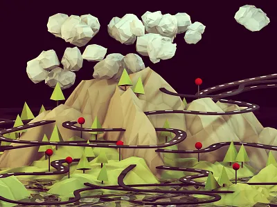 Map Wars 3d ao c4d cinema 4d editorial fast company grass hills island iso land landscape low poly lowpoly map model mountains ocean peninsula render road roadway water