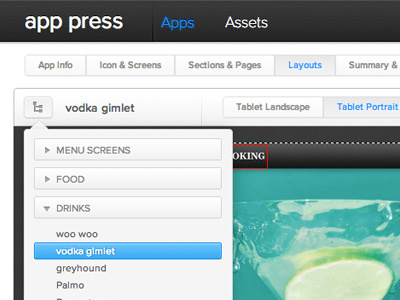 App Press Dropdown2 app app press indesign ios ipad iphone layers photoshop software ui ux