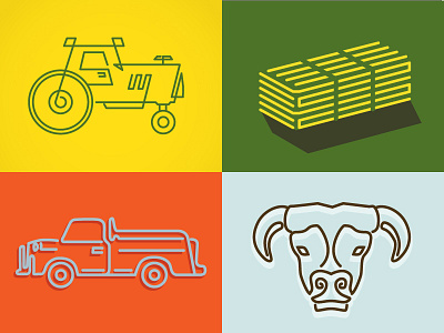 Ranch icons cow farm hay icons ranch single line tractor truck