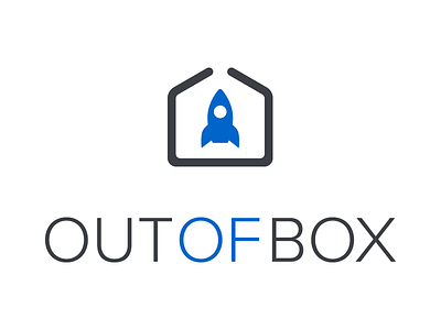 "OUT OF BOX" logo v2 blue box branding icon logo proxima nova rocket