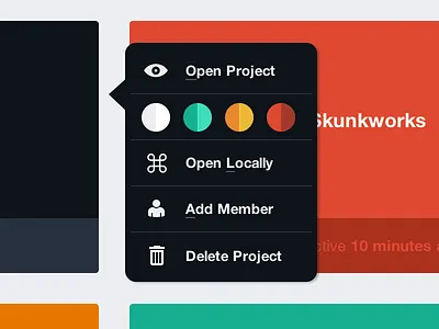 The updated LayerVault options menu clean color picker colorful colors flat layervault menu projects simple ui